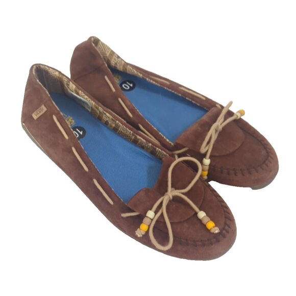 Vans Women's Slip On Surf Siders Brown Suede Moccasin Shoes Size 10 Flat - Picture 1 of 4